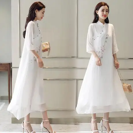 Мода 2020 новое летнее платье из хлопка и льна женское с принтом дамское элегантное