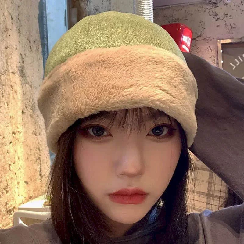 

NiceMix New Winter Harajuku Unisex Velvet Solid Green Hat Women Streetwear Style Men's Hats