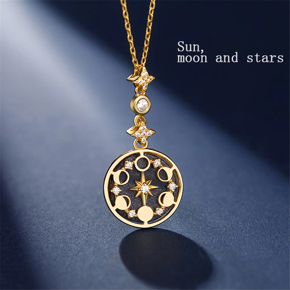 

Casual Geometric Sun moon and stars Women's pendant necklace goldstone stone Sweater Chain s925 silver Women's jewelry