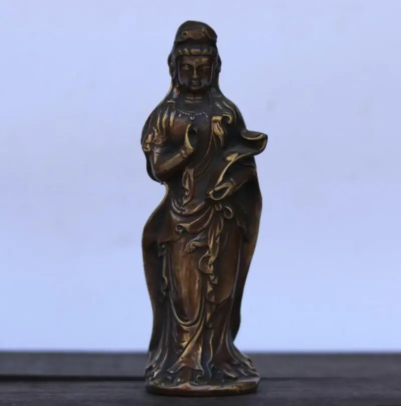 

China brass archaize ruyi Guanyin bodhisattva crafts statue