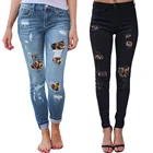 Европейские и американские рваные эластичные джинсы с леопардовым принтом женские узкие эластичные брюки-карандаш на осеньзиму