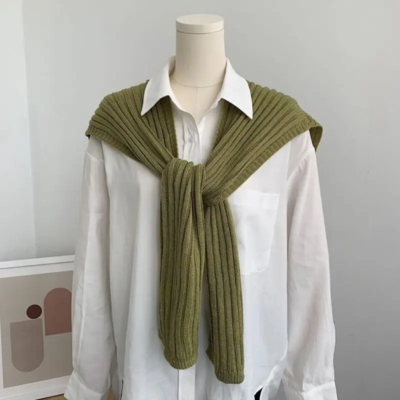 Осенняя Вязаная Шаль в рубчик для женщин и мужчин с искусственным воротником