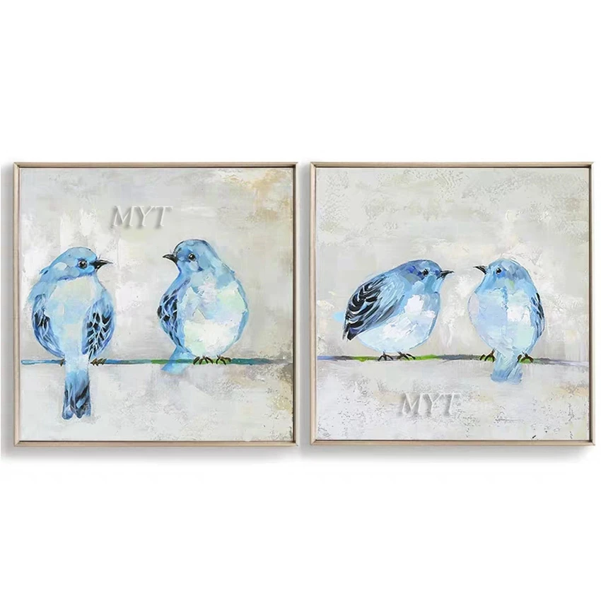 

2 Panels Wall Art Handmade Canvas Painting Hand Painted Four Birds Oil Painting On Canvas Wall Pictures Painting For Living Room