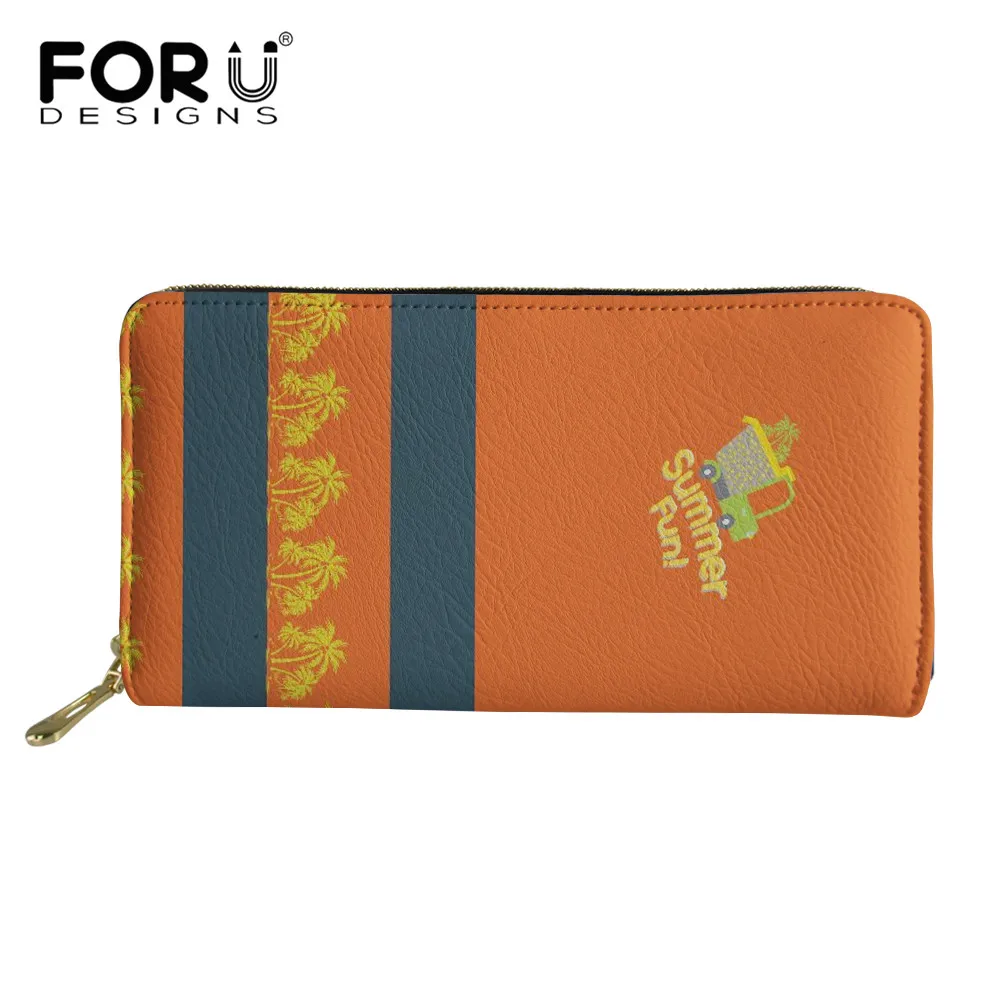 

FORUDESIGNS Travel Ladies Storage Money Bags Card Holder Coin Cases Welcome Summer Pattern Pu Leather Purse with Zipper for Girl