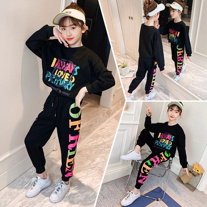 

2021 New Cartoons Spring Autumn Baby Girls Suit Sweatshirts + Pants 2pcs Kids Teenage Outwear Children Clothing High Quality