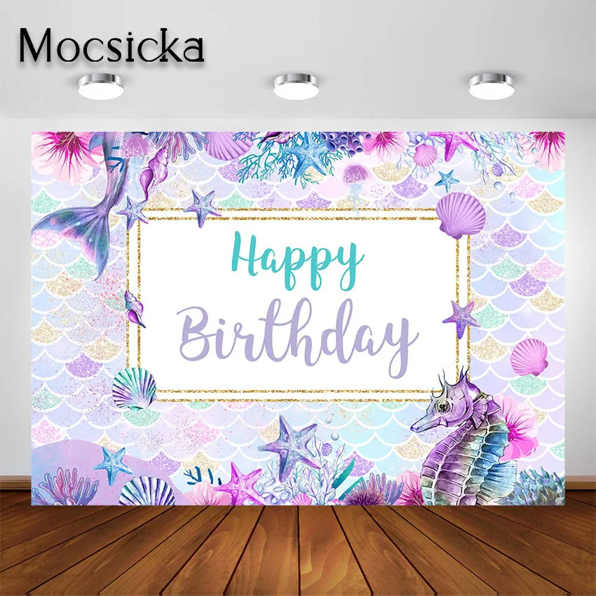

Mocsicka Mermaid Party Photography Backdrop Under the Sea Purple Scales Mermaid Birthday Party Decorations Background Photobooth