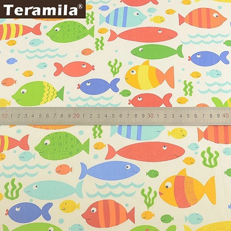 Новые поступления 100% белый хлопок Ткань Жир Квартал синие киты Дизайн Текстиль