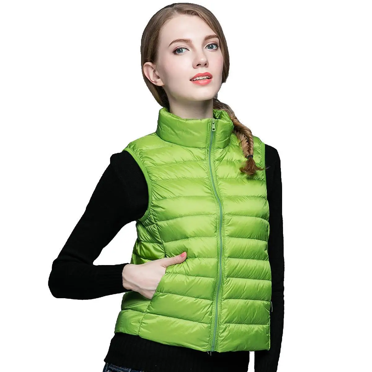 New Brand Winter Women Duck Down Vest Ultralight Stand Collar White Short Down Jacket Lady Slim Fit Autumn Windproof Waistcoat