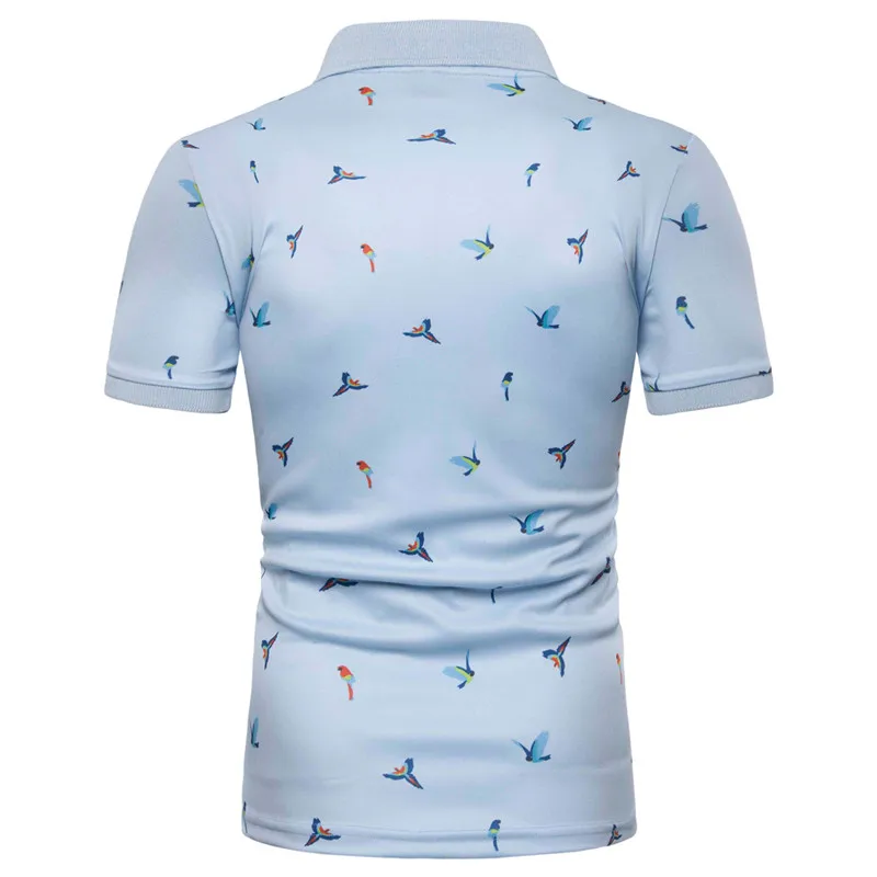 

Men's Summer Fashion Bird Print Short Sleeve Lapel Polo Shirt Cotton Slim Fit Business Casual Breathable T-shirt