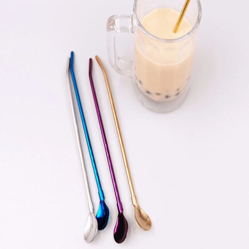 

Stainless Steel Straw Spoon Dual-purpose Multi-color Optional Extended Stirring Straw Spoon Mini Spoon Coffee Spoon