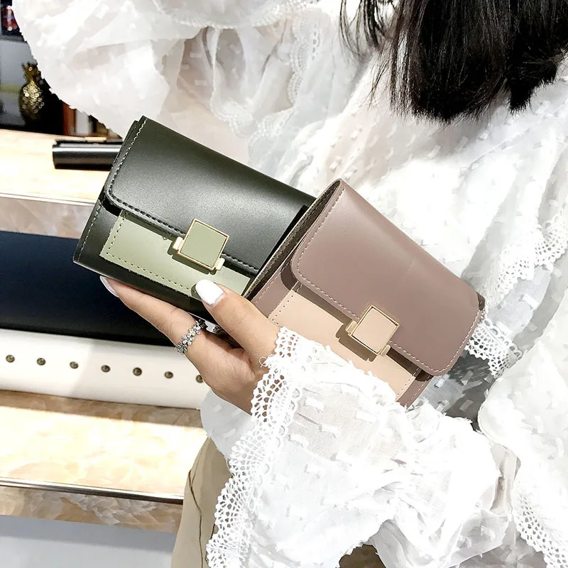 

KAI NA SHI women's wallet pu leather short wallet mini zipper buckle contrast small purse handbag tri-fold casual coin purse