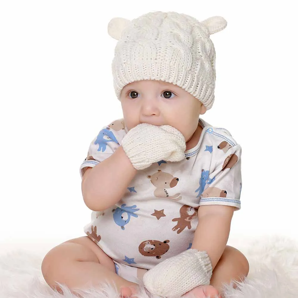 

Baby Kids Girls Boys Winter Warm Knit Hat Ear Solid Warm Cute Glove 2pcs Lovely Beanie Cap 0-18M Baby Accessories Newborn 2021
