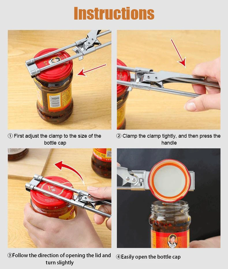 

Adjustable Bottle Opener Multifunctional Can Opener Stainless Steel Manual Jar Lid Opener Gripper Kitchen Supplies 2021 dropship
