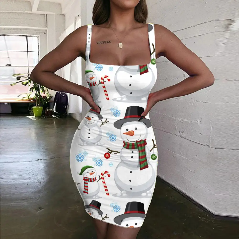 

Giyu Brand Christmas Dresses Women Snowman Halter Sleeveless Painting Ladies Dresses Cool Vestido Sexy Womens Clothing Plus Size