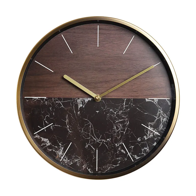

Simple Living Room Wall Clock Metal Round Brown Clock Wall Modern Design Luxury Reloj Cocina Home Decoration BS50WC