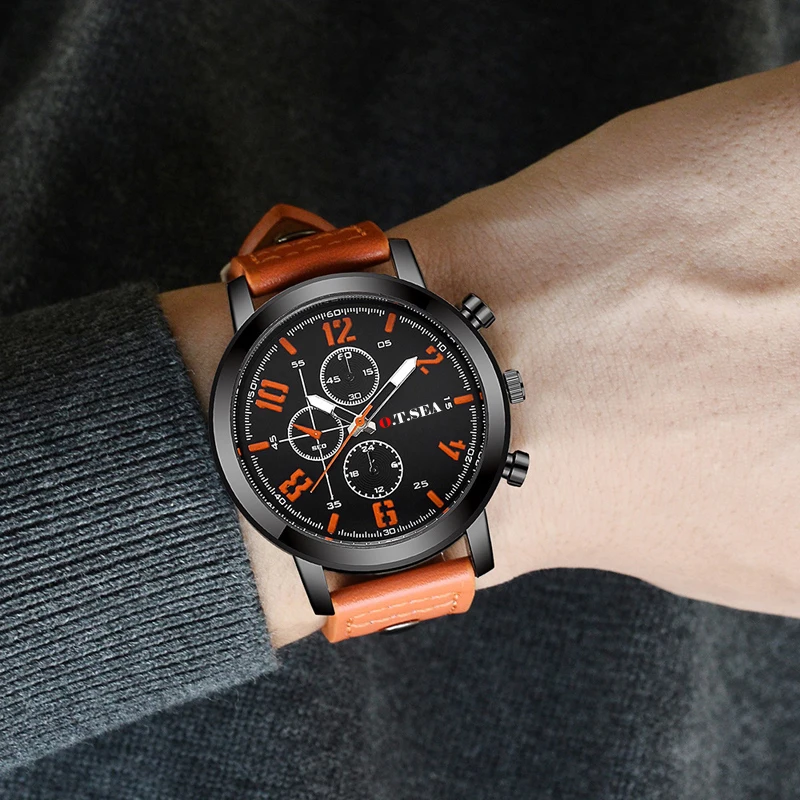 Мужские повседневные часы кожа Роскошные темпера мужские т три глаза большой