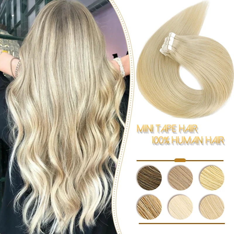 

Компактные человеческие волосы для наращивания на ленте, невидимая кожа, натуральные прямые волосы, машина Remy, черные, коричневые, светлые в...