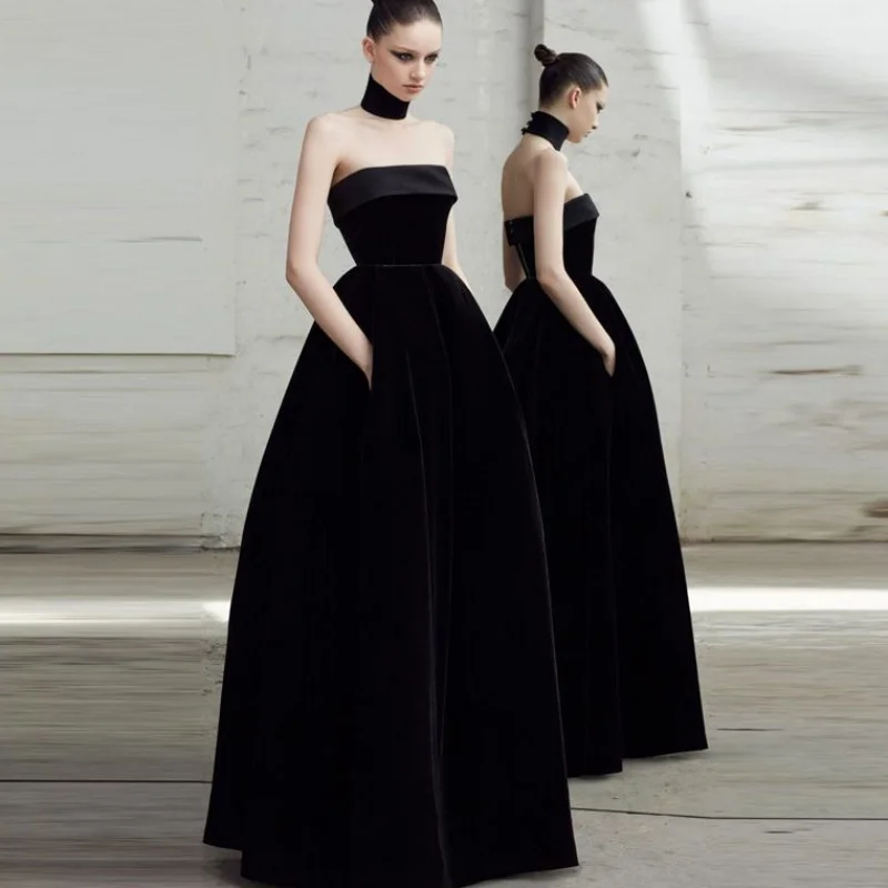 

Women Sexy Elegant Pocket Party Prom Formal Evening Dress Strapless Princess Birthday Ball Gown Dresses