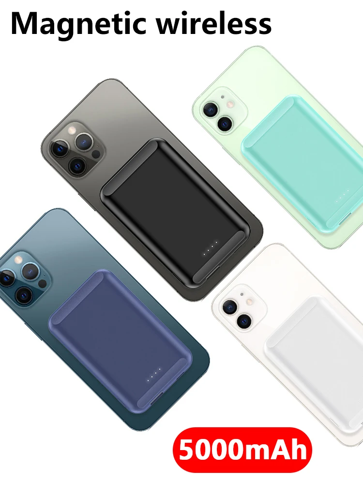 

15 Вт для iPhone13 12 Pro Max Мини Внешний дополнительный аккумулятор 5000 мАч магнитное Беспроводное зарядное устройство Внешний аккумулятор
