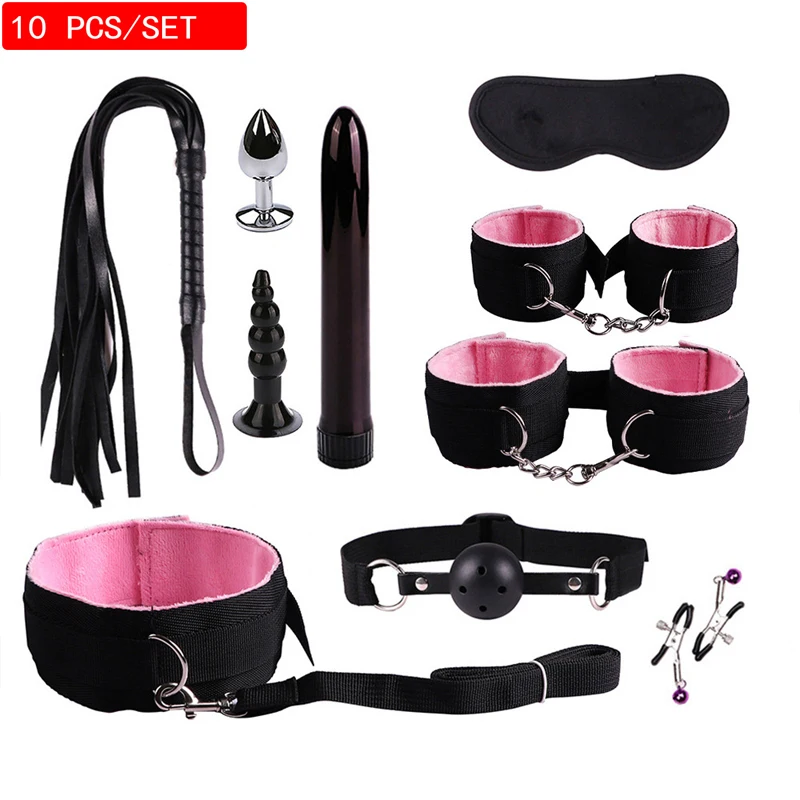 

11PCS/set Leather Sex Toys For Adult Game Erotic BDSM Sex Kits Bondage Handcuffs Sex Game Whip Gag SM Bdsm Toys Nipple Clamps