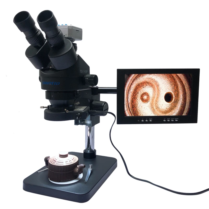 

7-45 times continuous zoom stereo trinocular microscope CCD camera HDMI interface HD detection mobile phone repair