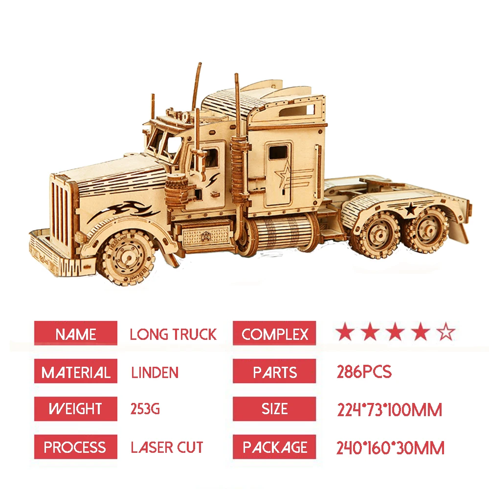 

DIY Creative Handmade American Truck Model Splicing Toy 3D Stereo Wooden Adult Assembly Drawing Childhood Joy Wood Machine Art