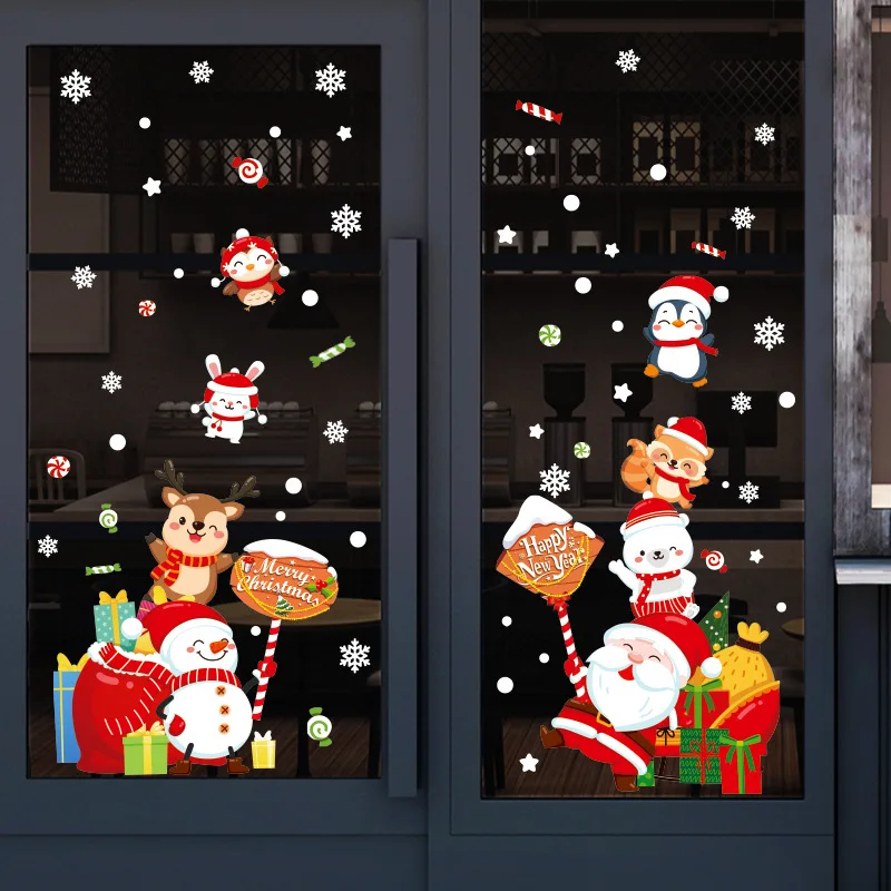 

Christmas cartoon Santa Claus snowman fawn glass window wall decoration wall stickers wall decoration home decoration wall