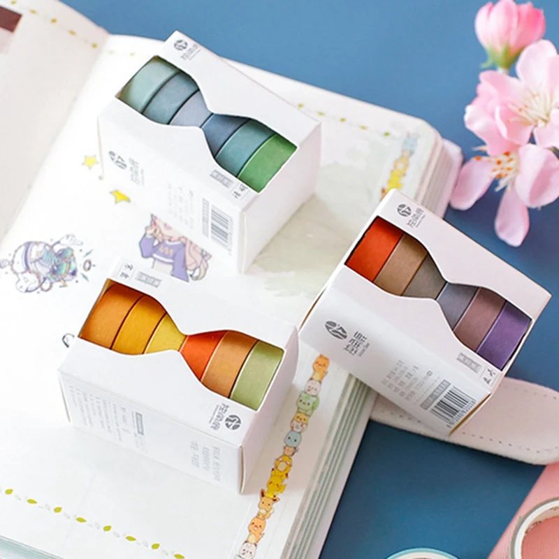 

6 Rolls/Box Color Stationery Washi Tape Classical Solid Color Series Washi Masking Tape Diy Hand Tear Decorative Tape Supplies