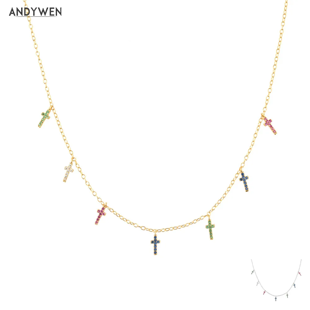 ANDYWEN 925 стерлингового серебра насыщенные цвета перекрещивающиеся Шарм ожерелье