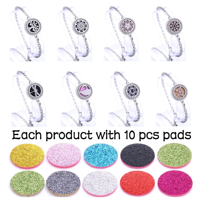 

New fashion fragrance Locket pendant perfume essential oil aroma diffuser bracelet adjustable aroma crystal bracelet(10pc pad)