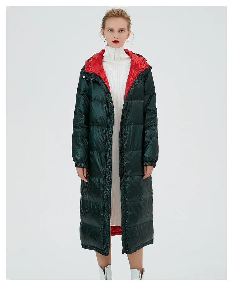 

Hooded down jacket women's knee long section 2019 winter new self-cultivation wild 90 pure white duck down warm jacket female