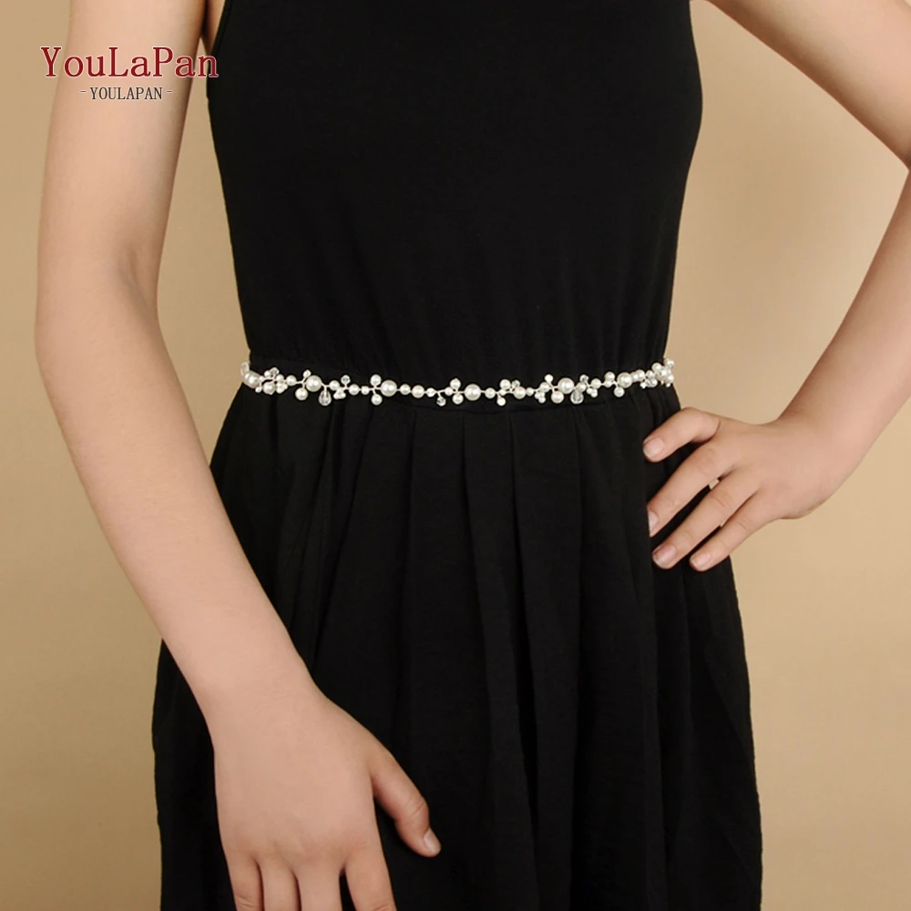 

YouLaPan SH03 Silver Golden Crystal Bridal Belts Handmade Wedding Thin Belts for Dress Pearl Wedding Sash Belt Women Waistband
