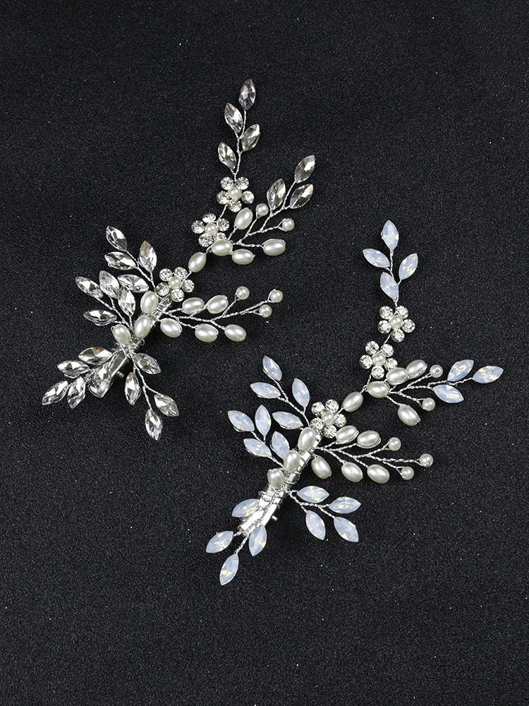 Модные опаловые свадебные заколки для волос Серебряные цветочные шпильки