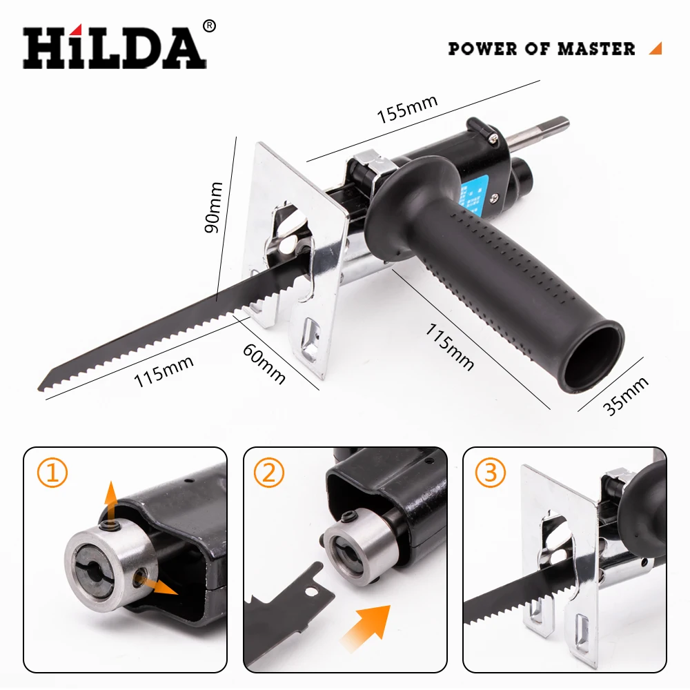 Hilda-Sierra eléctrica de vaivén para corte de metal, herramienta de vaivén para corte de metal y de madera, accesorio de taladro eléctrico con cuchillas