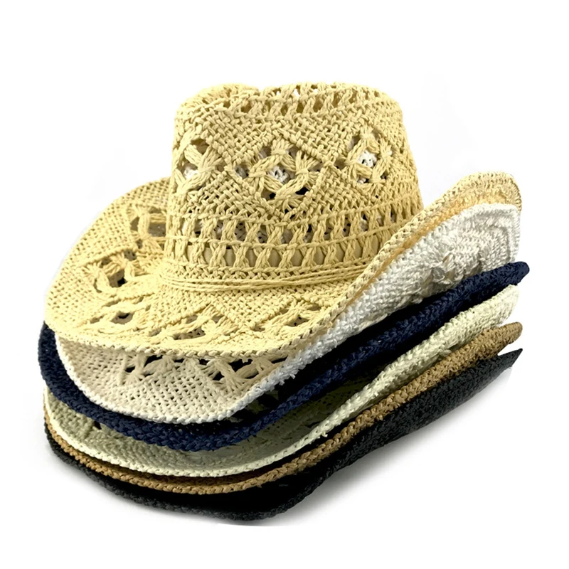 

Lady's Visor Hat Summer Hollow Cowboy Straw Hat Travel Sunblock Beach Hat Western Wide Brim Cowboy Hand-Woven Straw Hat