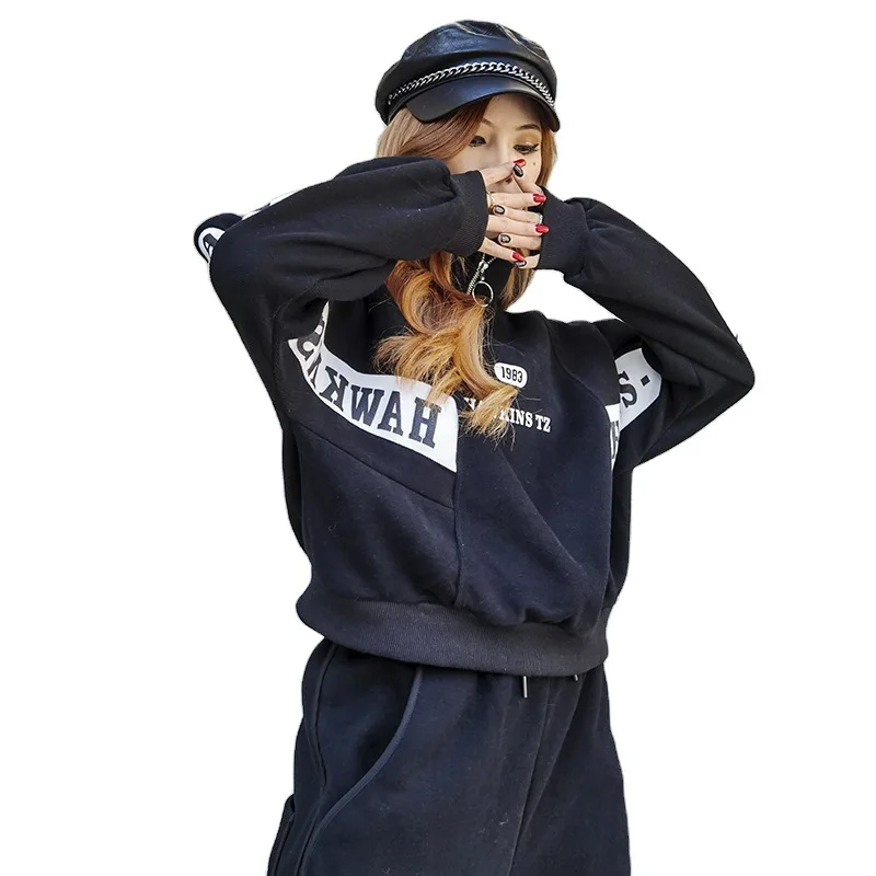 

Winter Popular logo cotton fleece edition printed letters loose stitching color black short coat collar female Add wool coat