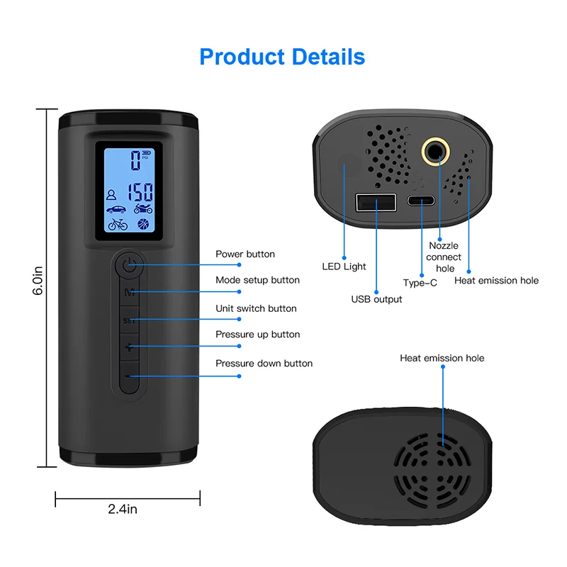 Comprar Inflador De Aire Eléctrico Para Bicicleta, Bomba De Aire Recargable Para Neumático De Bicicleta, De Coche Con Compresor De 12V