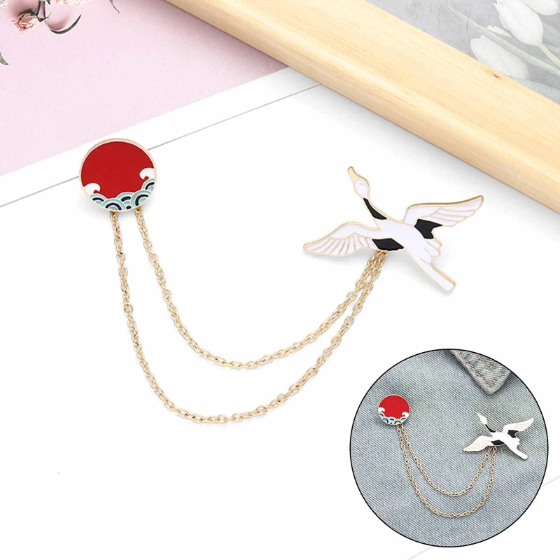 Японский Стиль эмаль на булавке заказ океан волны солнце кран мешочек для брошек