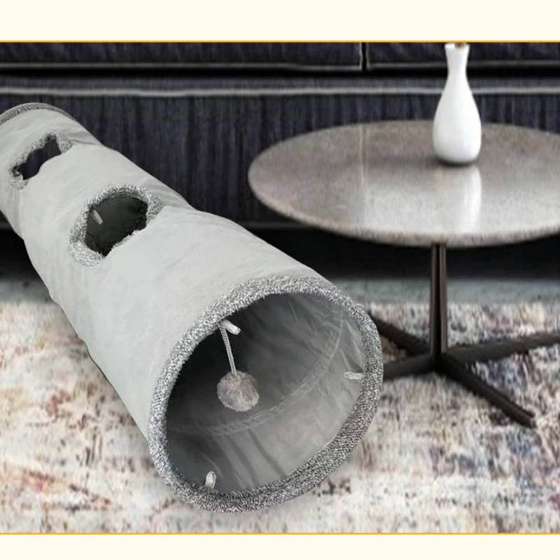 

Cat Tunnel Toy Tubes Suede Outdoor Folding Cat Toy for Large Cats Dogs Bunnies With Ball Interactive Pet Supplies