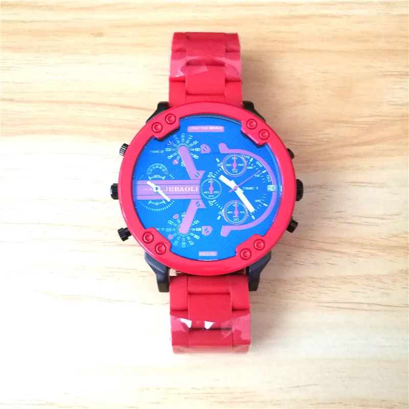 Бренд Dual Time display деловые часы для мужчин красная стальная полоса спортивные кварцевые часы с хронографом Dz стиль 7370 Relogio Masculino