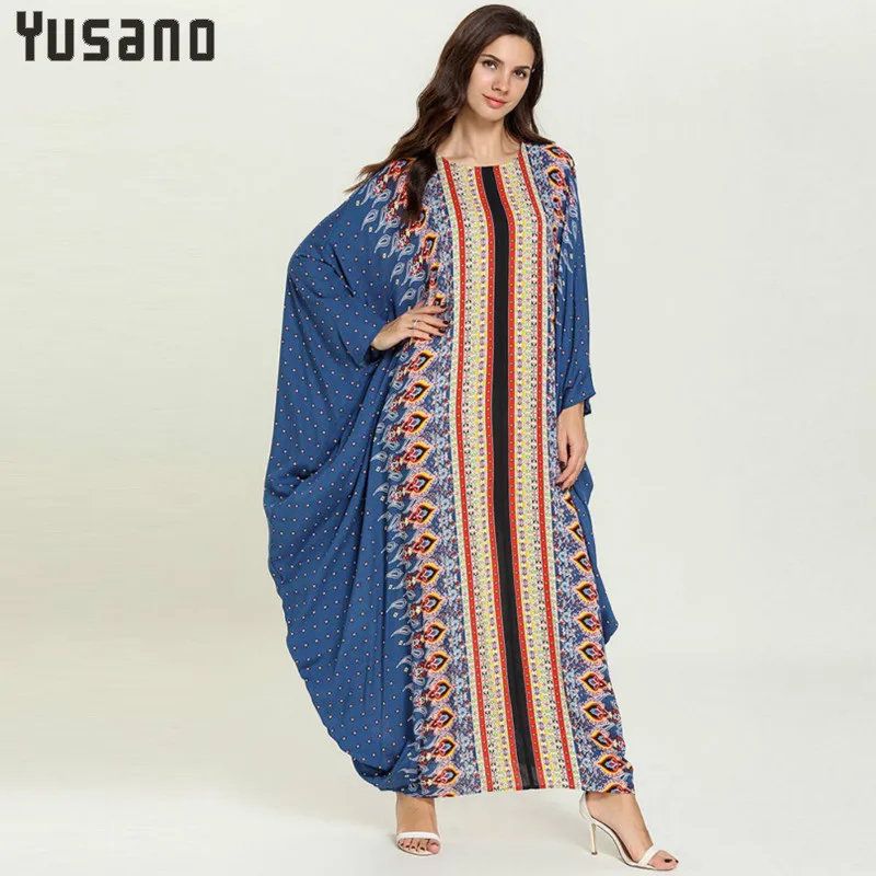 Женское мусульманское платье абайя скромное свободное Кафтан с принтом модное