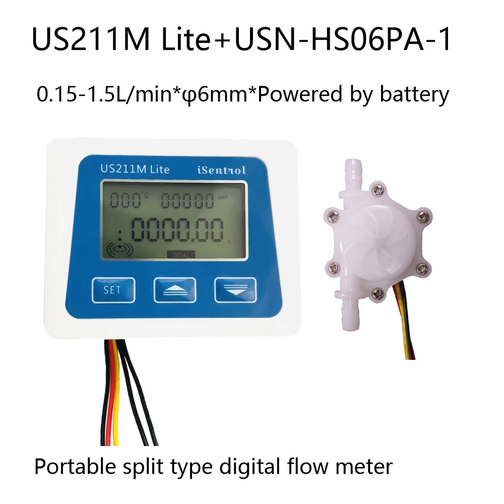 

Портативный цифровой расходомер US211M Lite с датчиком расхода USN-HS06PA-1, 0,15-1,5 л/мин