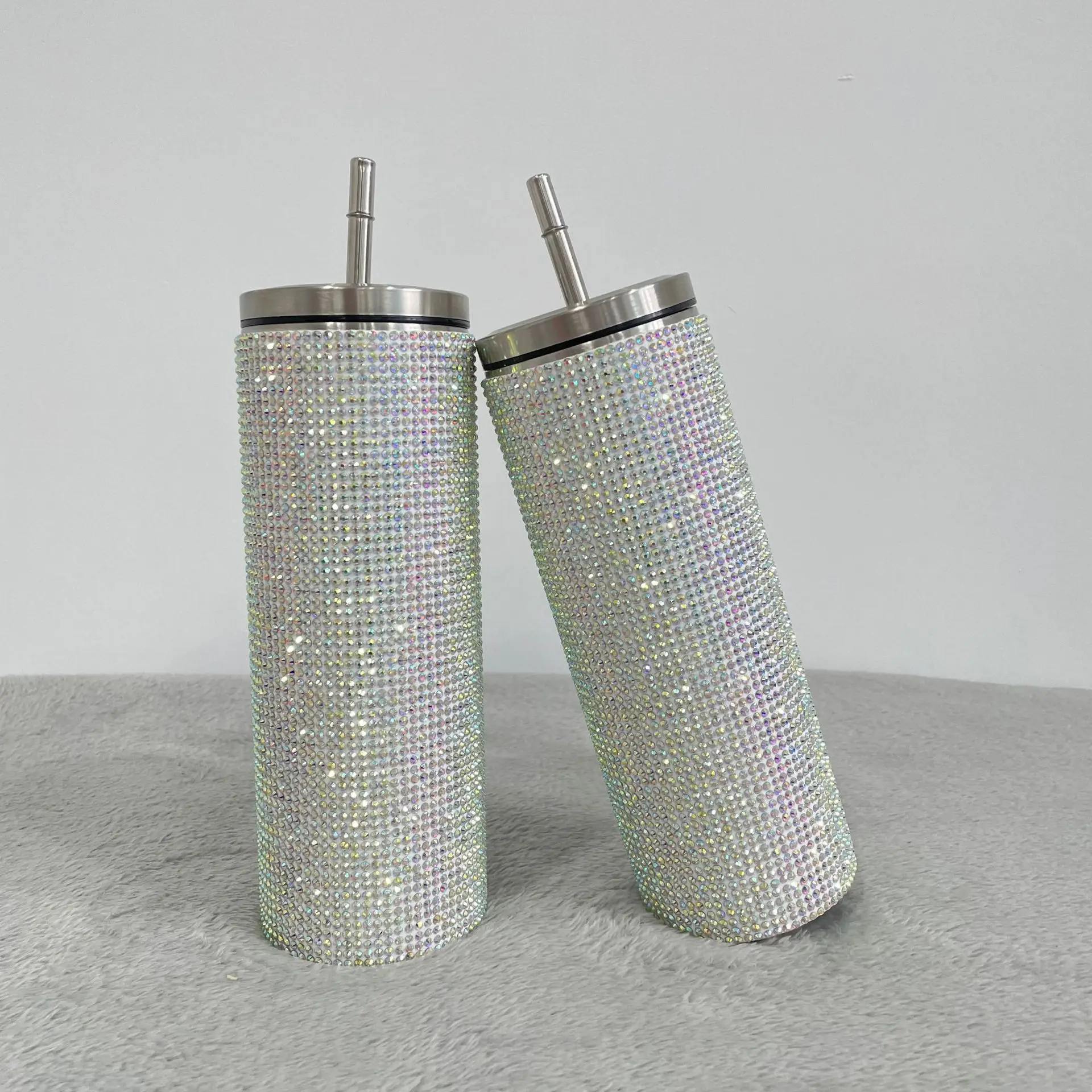 20oz/600ML Bling Diamond Tumbler Coffee Mug Thermos Bottle Coffee Cup with Straw Stainless Steel Water Bottle Tumblers