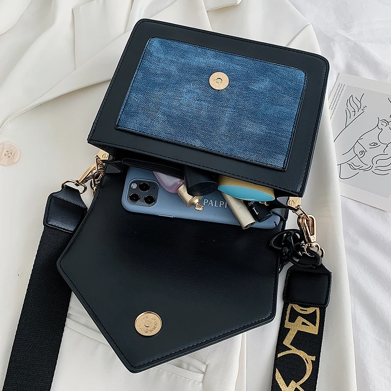 

Vintage Deer Flap Shoulder Women Bag Contrast Leather Tote Bag Wide Strap Messenger Bags Luxury Chain Ladies Handbags Sacs Cabas