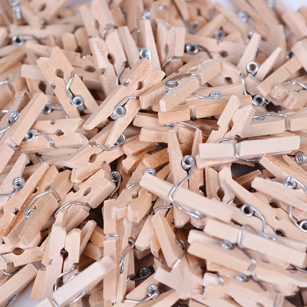 

100pcs/Lot Wooden Clothes Pegs Mini Clothespins Solid Wooden Hanger Clamp DIY Mini Photo Wooden Clips Decorative Clips