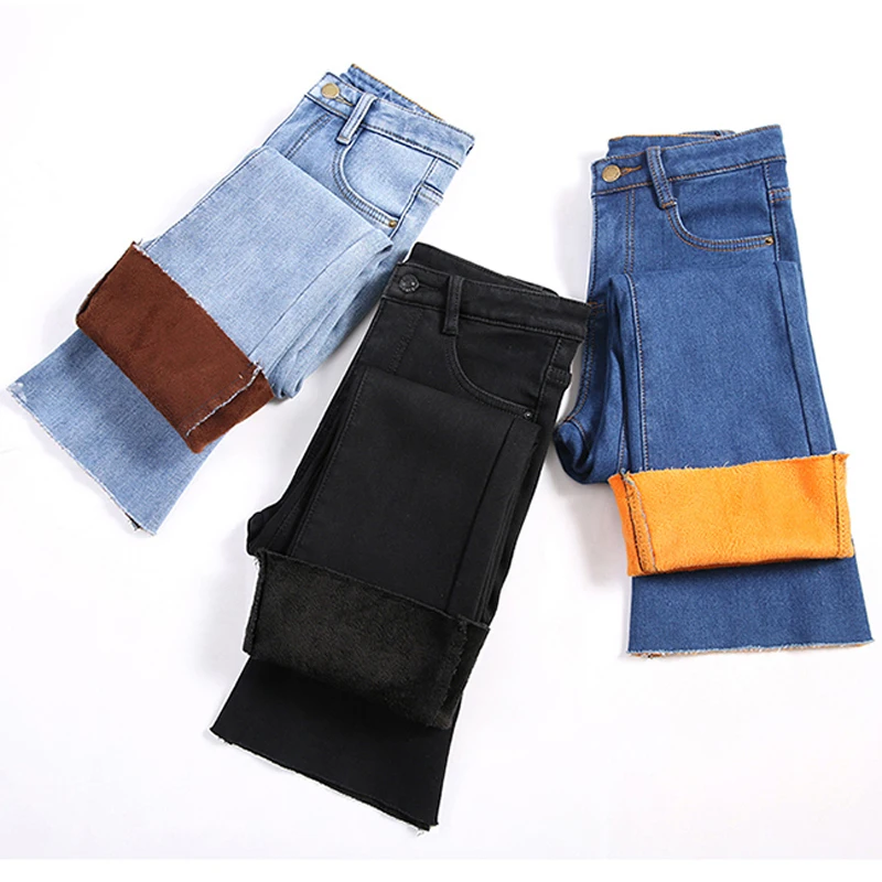 Новинка 2019 зимние теплые толстые джинсы женские повседневные брюки с высокой