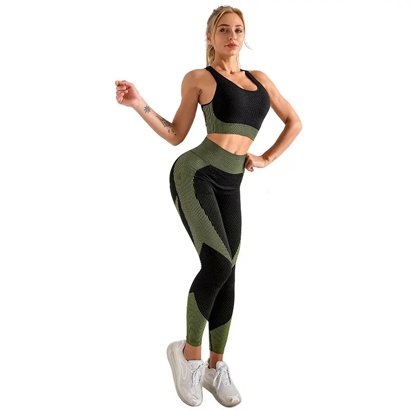 

Women Seamless Yoga Suits Long-Sleeved Gym Wear Sports Bra Elastic High Waist Training Yoga Pants Fitness Clothes