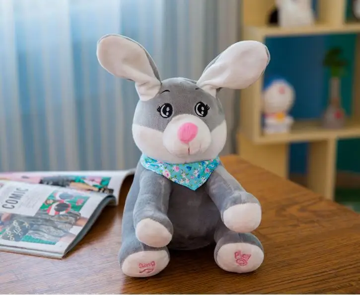 grey rabbit Peek A Boo слон свинья собака Пение английские песни движущиеся Уши мягкие животные плюшевая Музыкальная кукла Eletctric мультфильм игрушки - Цвет: grey rabbit