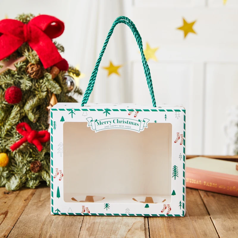 LBSISI Life 5 штук Рождественские подарочные коробки с прозрачными баночками для сладостей, шоколада и закусок на ручках для упаковки подарков на Рождество и Новый год. Подарочные принадлежности для вечеринок и декорации.