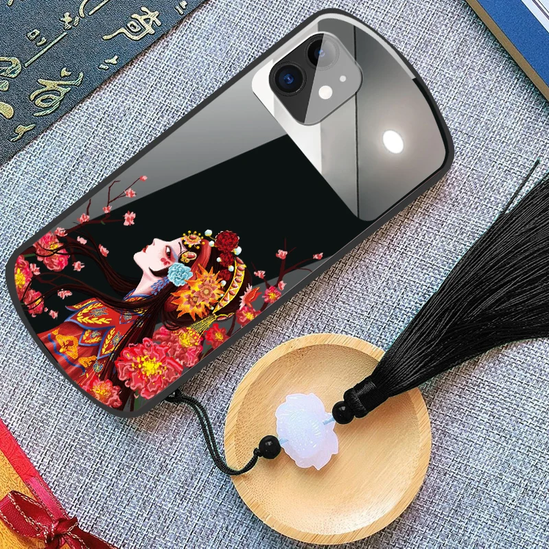 

Luxury Cute Oval Beijing Opera Glass Phone For iPhone11 Case 12 Pro Max XSmax XR X SE 8 7 6 Plus phone Mirror Silicone Cover